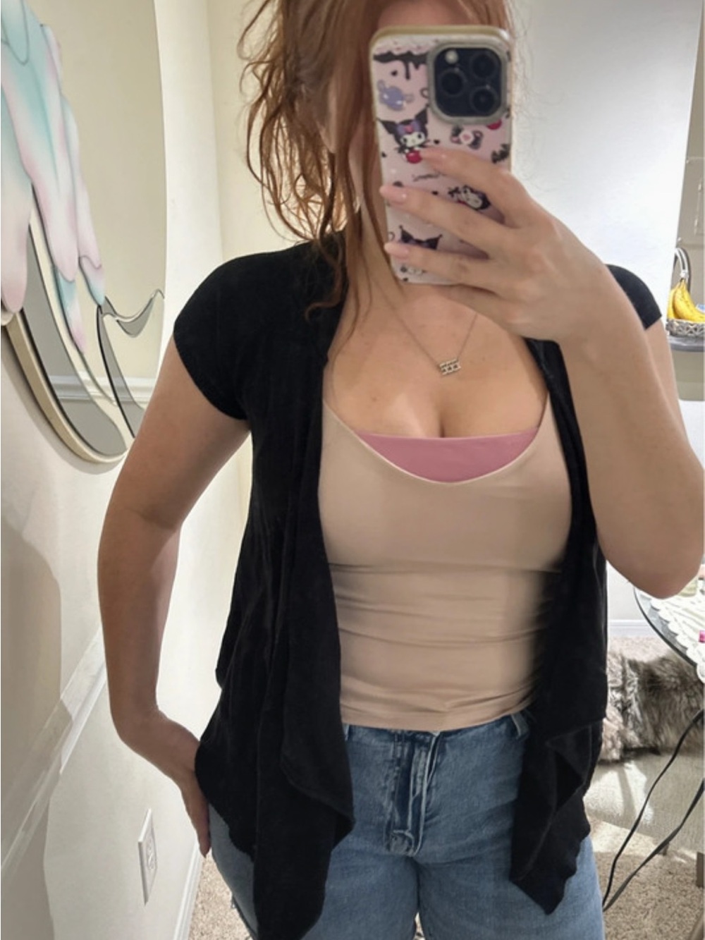 Urban Outfitter silence + noise Black Short-Sleeve Draped Open Cardigan